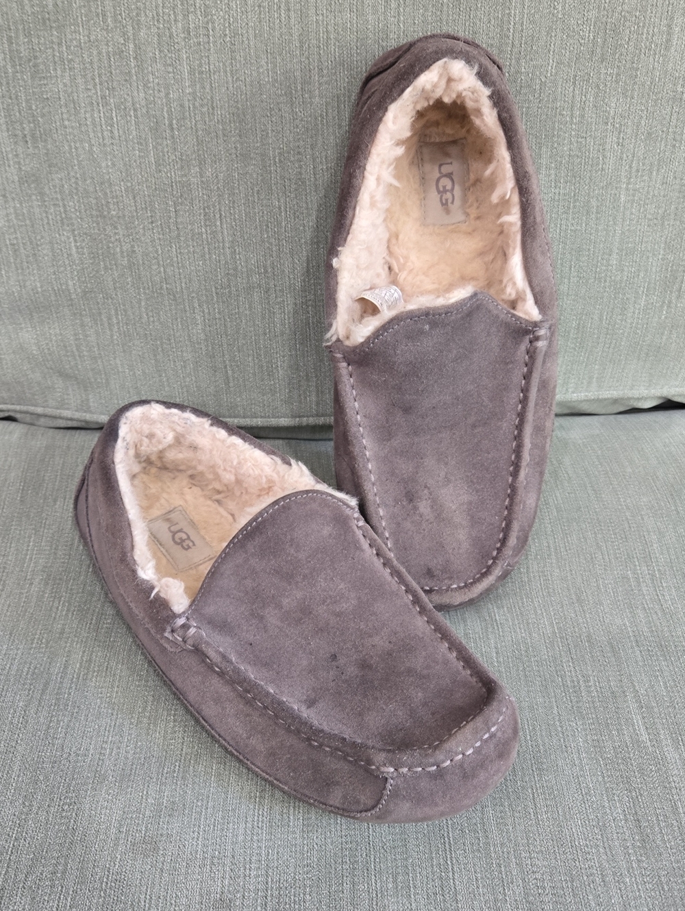 UGG Men's Gray Suede Shearling-Lined Slip-On Moccasins